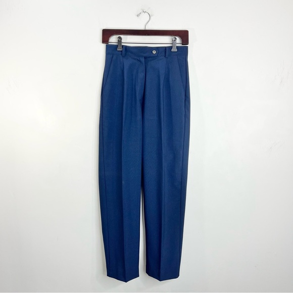 Vintage 80s 90s minimalist blue pleated straight leg old money trousers 8 - Picture 4 of 13